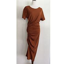 ZARA Orange Midi Dress Gathered Stripes Short Sleeve Stretch Size S
