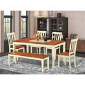 East West Furniture NIAN6-WHI-W 6 Piece Kitchen Set Contains A Rectangle Table With Butterfly Leaf And 4 Dining Room Chairs With A Bench, 36X66 Inch