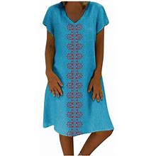 Clearance Under 10.00 Lyxssbyx Womens Dresses Plus Size Clearance Women Summer Style V-Neck Printed Dress Short Sleeve Ladies Dress