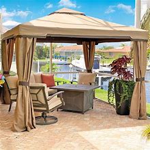 SUNCROWN 10 X 10 ft Outdoor Gazebo For Patio Iron Frame Garden Permanent Gazebo With Vented Soft Canopy And Mosquito Netting, Brown