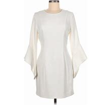 Black Halo Casual Dress - Mini High Neck 3/4 Sleeves: Ivory Print Dresses - Women's Size 8