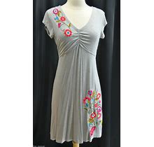 CAITE Dress Embroidered Johnny Tunic Dress Knit Tee T Floral Distressed SIZE XS