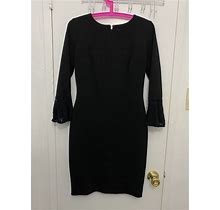Tommy Hilfiger Black Sheath Evening Dress Lace Hem Bell Sleeve Women's 2