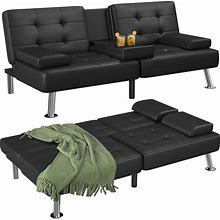 Futon Sofa Bed Modern Faux Leather Couch, Convertible Folding Futon Couch Reclin