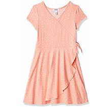 Speechless Girls' Short Sleeve Faux Wrap Knit Dress, Peach Polka Dot, 8