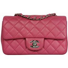 Chanel Pink Lambskin Leather Quilted Rectangular Mini Flap Bag