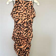 H&M Womens Halter Sheath Dress Size 8 High Neck Ruched Leopard Print
