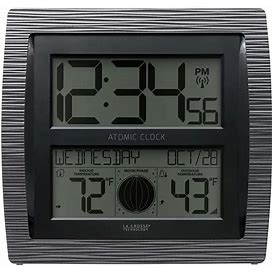 La Crosse Technology Curved Atomic Digital Clock With Temperature & Moon Phase, Black