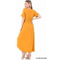 Tulip Dress Belted Short Sleeve Maxi Dress - Golden Mustard