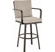 Armen Living Don 30 Inch Outdoor Patio Swivel Bar Stool In Brown Aluminum With Cushions