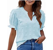 Summer Outfits For Women, Womens Tops Casual Classic Fit Outfit Basic Round Neck Clothing Short Sleeve Clothes Blue