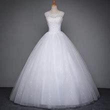 White Sleeveless Beaded Floor Length Ball Gown Wedding Dresses