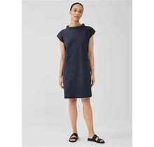 Eileen Fisher Organic Cotton Pucker Mock Neck Dress - Blue - Casual Dresses Size Extra Extra Small