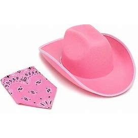 Pink Cowboy Hat With Pink Bandanna, Pink Cowgirl Hat Fits For Kids And