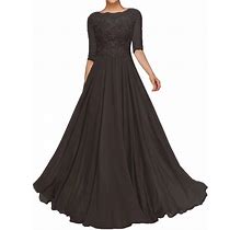 Chiffon Mother Of The Bride Dress With 1/2 Sleeve Floor Length Formal Evening Dress Lace Applique Wedding Guests Gown