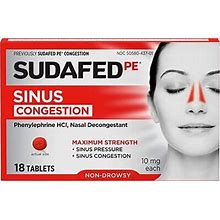 Sudafed Pe Sinus Congestion Maximum Strength Decongestant,18 Tablets