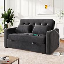 65.7" Linen Upholstered Pull Out Sofa Sleeper Bed Couch With USB Charging Port - Black