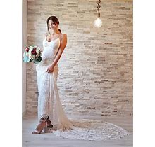 Ivory Wedding Dress Lace Long Spaghetti Straps Sheath 2024