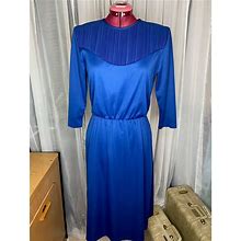 Dress 80S Knit Pleated Neckline Royal Blue