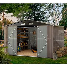 810 ft Outdoor Storage Shed With Lockable Doors And Air Vents For Garden - Brown With Base