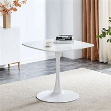 ATSNOW 31.5 in White Square Pedestal Tulip Table, Mid Century Modern Dining Table For Small Spaces