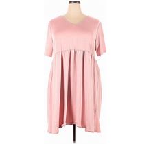 Shein Casual Dress - A-Line V Neck Short Sleeves: Pink Print Dresses - Women's Size 2X