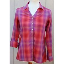 J. Jill XS Petite Pink Purple Plaid Button 3/4 Sleeve Women's Blouse Top Shirt
