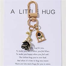 1PC Mini Rose Flower Keychain Romantic Alloy Key Chain Ring Bag Backpack Charm Earbud Case Accessories Valentine's Day Women,Black,Gold,All-New,Temu