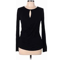 Marks & Spencer Long Sleeve Blouse: Black Print Tops - Women's Size Medium