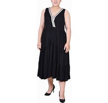 Ny Collection Plus Size Sleeveless Surplice Tiered Dress - Black - Size 3X