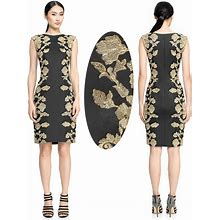 $448 Tadashi Shoji Kami Embroidered Lace Panel Black & Gold Dress 10 NWT