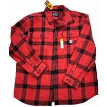 Carhartt Long Sleeve Heavyweight Red Flannel Shirt Xl Plaid Loose Fit