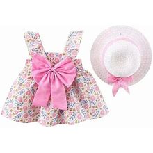 Zrbywb Toddler Baby Girls Dresses Floral Sleeveless Princess Dress Summer Back Bow Swing Dress Hats Party Dress