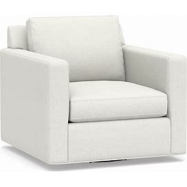 Sanford Square Arm Upholstered Swivel Armchair, Polyester Wrapped Cushions, Basketweave Slub Ivory | Pottery Barn