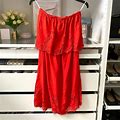 Forever 21 Dresses | Red Strapless Lace Floral Embroidered Dress | Color: Orange/Red | Size: S