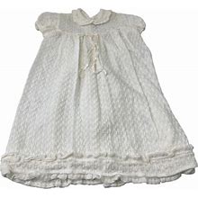 Vintage Dresses | Vintage Knit Baby Christening Gown Dress Winter White Collar Gathered Long | Color: White | Size: 3-6Mb
