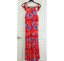 Red Carter Floral Tiered Maxi Dress Red/Blue Sz M