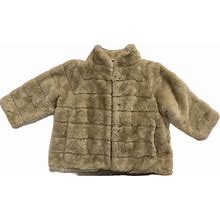 H&M Faux Fur Jacket Beige Side Pockets Hook Closure Vintage 3/4 Sleeve Sz 12