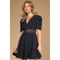 Navy Blue Lace Short Sleeve Mini Dress | Womens | X-Small | 100% Cotton | Lulus | Dresses | Day Dresses