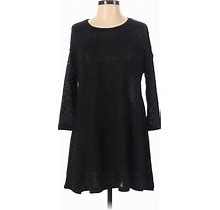 Angie Casual Dress - A-Line Crew Neck 3/4 Sleeve: Black Solid Dresses - Women's Size Small