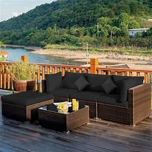 Tangkula 5 Piece Patio Rattan Furniture Set, Outdoor Sectional Rattan Sofa Set With Back & Seat Cushions, Wicker Conversation Set With Tempered