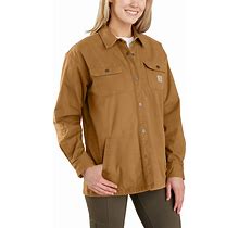 Carhartt 106024 Women's Rugged Flex Loose Fit Canvas Fleece-Lined Shirt Jac - Carhartt Brown X-Small Regular