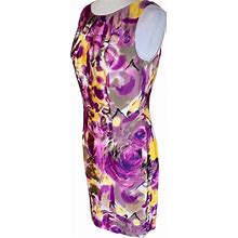 Ann Taylor Dresses | Ann Taylor Floral Purple, Yellow, Black, Gray, And White Fitted Dress. Size 4. | Color: Purple/Yellow | Size: 4