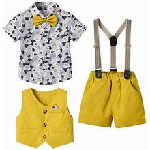 Zhaghmin 3T Boys Clothes Toddler Boys Short Sleeve Floral Prints T Shirt Tops Vest Coat Shorts Child Kids Gentleman Outfits Easter Outfits For Boys Ba