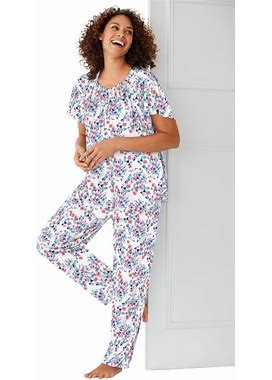 Plus Size Women's Short-Sleeve Cooling Pajama Set By Dreams & Co. In White Multi Floral (Size 42/44)