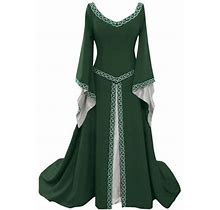 Yubnlvae Womens Dresses Women's Long Sleeve V-Neck Dress Floor Length Dress - Green L