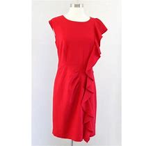 Calvin Klein Solid Red Asymmetric Ruffle Accent Sheath Dress 4