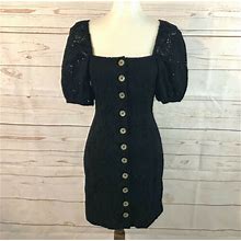 Free People Eyelet Lace Puff Sleeve Button Front Daniella Dress S M