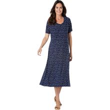 Plus Size Women's Short Sleeve Fit & Flare Dress By Woman Within In Navy Ivory Dot (Size 26/28)