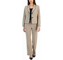 Le Suit Women's Framed Twill Two-Button Pantsuit, Regular And Petite Sizes - Desert/Black